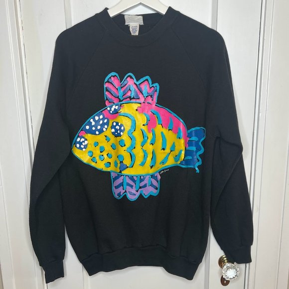 Vintage 90s Ken Done Australia Art Print 'Flying Fish' Sweatshirt - L - Picture 1 of 7